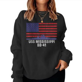 Uss Mississippi Bb41 Battleship Vintage American Flag Women Sweatshirt | Mazezy