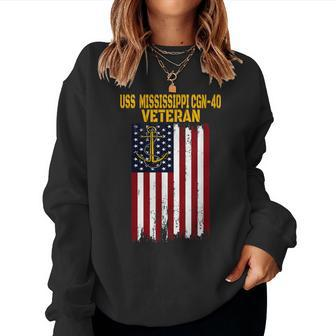 Uss Mississippi Cgn-40 Cruiser Veterans Day Fathers Day Women Crewneck Graphic Sweatshirt - Seseable