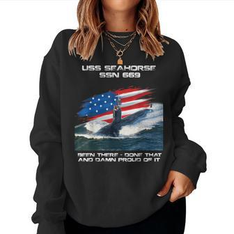 Uss Seahorse Ssn-669 American Flag Submarine Veteran Xmas Women Crewneck Graphic Sweatshirt - Seseable