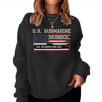 Uss Seahorse Ssn-669 Submarine Veterans Day Fathers Day Women Crewneck Graphic Sweatshirt - Seseable