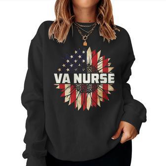 Va Nurse Real American Hero 4Th Of July Us Patriotic Vintage Women Crewneck Graphic Sweatshirt - Seseable