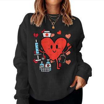 Valentines Day Nurse Heart Funny Nursing Scrub Top Rn Women Women Crewneck Graphic Sweatshirt - Seseable