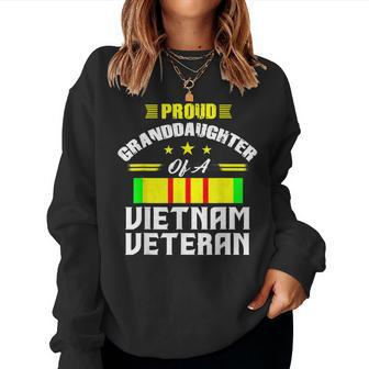 Veteran 365 Proud Granddaughter Of A Vietnam Veteran Women Crewneck Graphic Sweatshirt - Seseable