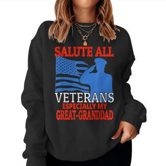 Veteran Granddaughter Grandson Support Great-Granddad Women Crewneck Graphic Sweatshirt - Seseable