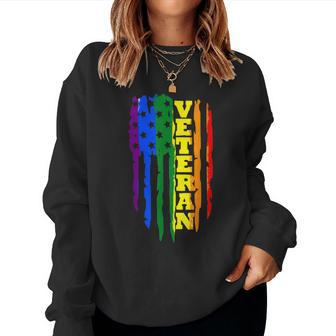 Veteran Lgbt Gay Pride Rainbow American Flag Military Women Crewneck Graphic Sweatshirt - Seseable