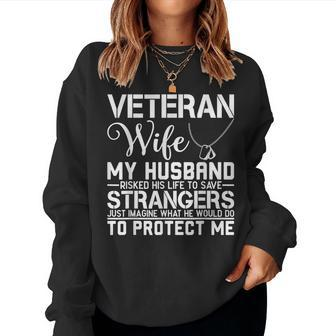 Veteran Wife Army Husband Soldier Saying Cool Military Gift V2 Women Crewneck Graphic Sweatshirt - Seseable