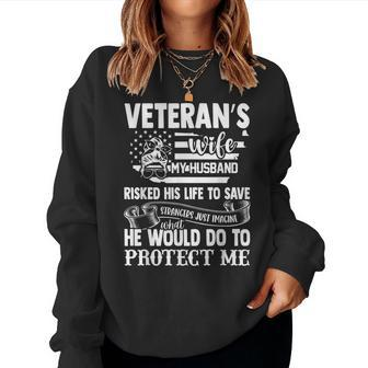 Veteran Wife Army Husband Soldier Saying Cool Military V2 Women Crewneck Graphic Sweatshirt - Seseable