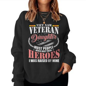 Vietnam Veteran Daughter American Flag Military Us Patriot Women Crewneck Graphic Sweatshirt - Seseable
