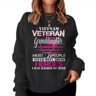 Vietnam Veteran Granddaughter Raised By My Hero - Veteran Women Crewneck Graphic Sweatshirt - Seseable