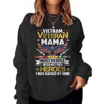 Vietnam Veteran Mama Raised By My Hero Gifts Veteran Day Women Crewneck Graphic Sweatshirt - Seseable