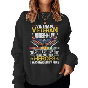 Vietnam Veteran Mother-In-Law Raised By My Hero Veteran Women Crewneck Graphic Sweatshirt - Seseable