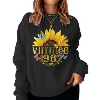 Vintage 1962 Sunflower Floral Butterfly Funny 61St Birthday Women Crewneck Graphic Sweatshirt - Seseable
