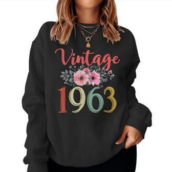 Vintage 1963 Floral Funny 60Th Birthday Awesome Since 1963 Women Crewneck Graphic Sweatshirt - Seseable