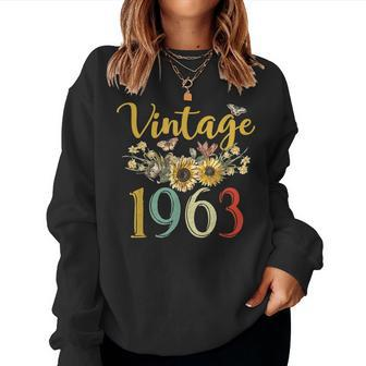 Vintage 1963 Sunflower 60Th Birthday Awesome Since 1963 Women Crewneck Graphic Sweatshirt - Seseable