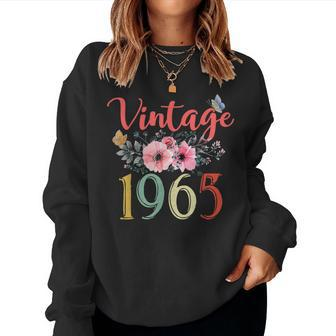 Vintage 1965 Floral Funny 58Th Birthday Awesome Since 1965 Women Crewneck Graphic Sweatshirt - Seseable
