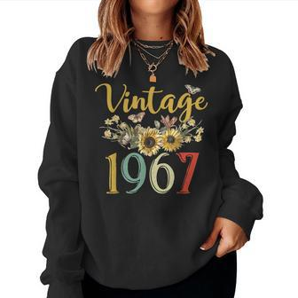 Vintage 1967 Sunflower 56Th Birthday Awesome Since 1967 Women Crewneck Graphic Sweatshirt - Seseable