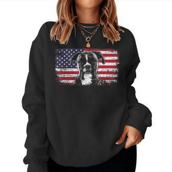 Vintage American Flag Boxer Dog Lover Dad Mom Women Sweatshirt | Mazezy