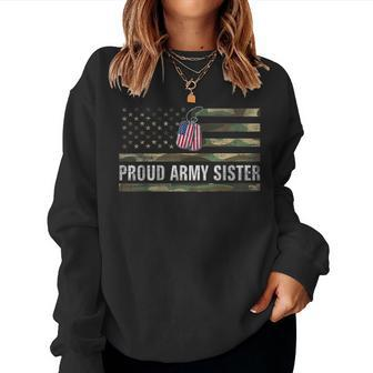 Vintage American Flag Proud Army Sister Veteran Day Gift Women Crewneck Graphic Sweatshirt - Seseable