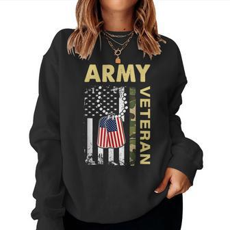 Vintage Army Veteran Day American Flag Women Men Women Crewneck Graphic Sweatshirt - Seseable