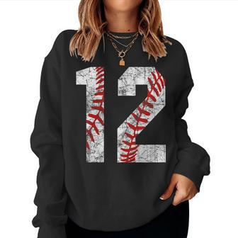 Vintage Baseball Mom 12 Jersey Baseball Favorite Player Women Crewneck Graphic Sweatshirt - Seseable