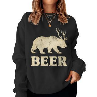 Vintage Bear Deer Funny Beer Women Crewneck Graphic Sweatshirt - Seseable