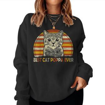 Vintage Best Cat Poppa Ever Fathers Day Christmas Gifts Women Crewneck Graphic Sweatshirt - Seseable