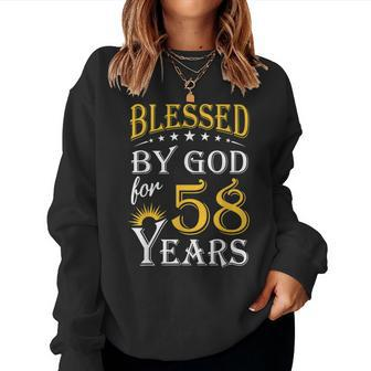 Vintage Blessed By God For 58 Years Happy 58Th Birthday Women Sweatshirt | Mazezy