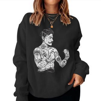 Vintage Boxing Champion Tattoo - Boho Ink Fighter Women Crewneck Graphic Sweatshirt - Seseable