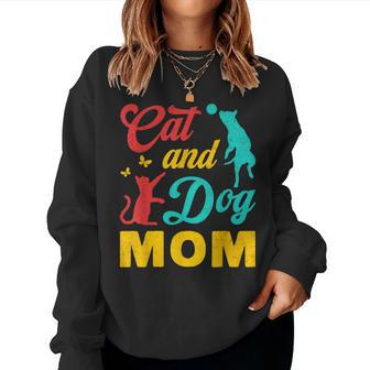 Vintage Cat And Dog Mom For Cat Dog Lover Mama Women Sweatshirt | Mazezy