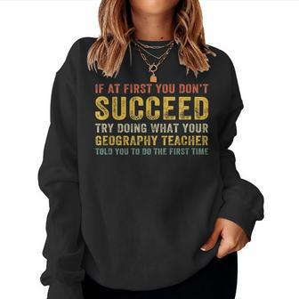 Vintage Geography Teacher Job Title Back To School Women Sweatshirt | Mazezy