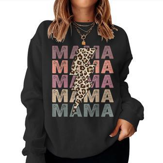 Vintage Mama Lightning Bolt Leopard Mom Life Women Sweatshirt | Mazezy
