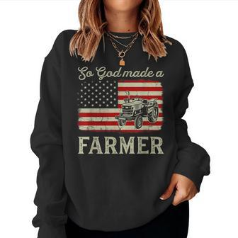 Vintage Old American Flag Patriotic So God Made A Farmer Women Crewneck Graphic Sweatshirt - Seseable