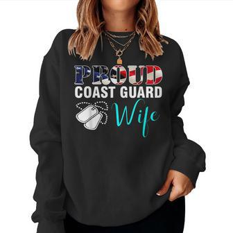 Vintage Proud Coast Guard Wife With American Flag Gift Women Crewneck Graphic Sweatshirt - Seseable