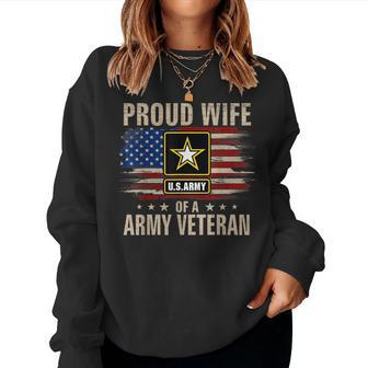 Vintage Proud Wife Of A Army Veteran With American Flag Women Crewneck Graphic Sweatshirt - Seseable