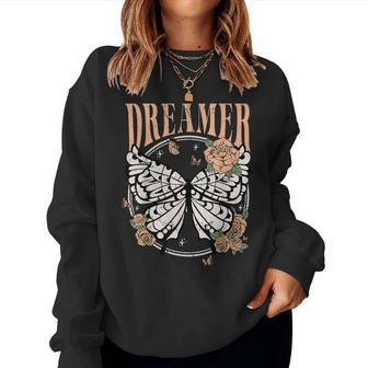 Vintage Retro Dreamer Butterfly 80S 90S Style Lover Gift Women Crewneck Graphic Sweatshirt - Seseable