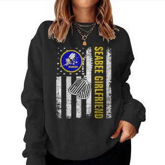 Vintage Seabee Girlfriend American Flag Veteran Day Women Sweatshirt | Mazezy