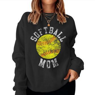 Vintage Softball Mom Women Crewneck Graphic Sweatshirt - Seseable