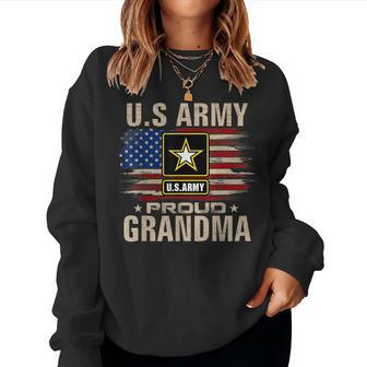 Vintage US Army Proud Grandma With American Flag Women Crewneck Graphic Sweatshirt - Seseable