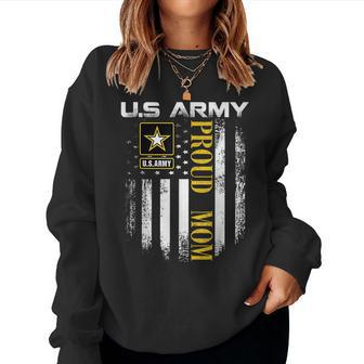 Vintage US Army Proud Mom With American Flag Gift Women Crewneck Graphic Sweatshirt - Seseable
