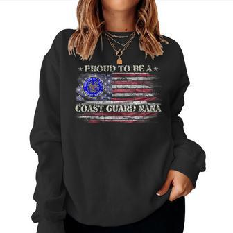Vintage Usa American Flag Proud To Be A Us Coast Guard Nana Women Crewneck Graphic Sweatshirt - Seseable