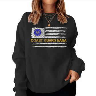 Vintage Usa American Flag Proud Us Coast Guard Veteran Nana Women Crewneck Graphic Sweatshirt - Seseable