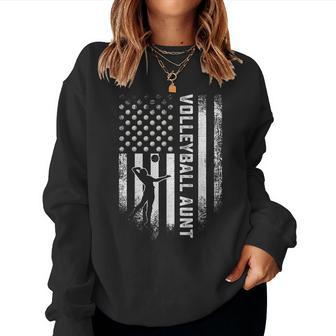 Vintage Usa American Flag Proud Volleyball Aunt Silhouette Women Crewneck Graphic Sweatshirt - Seseable