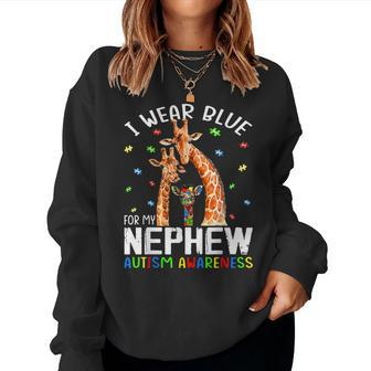 I Wear Blue For My Nephew Autism Awareness Giraffe Women Sweatshirt | Mazezy