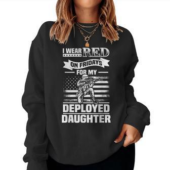Wear Red For My Daughter On Fridays Military Design Deployed Women Crewneck Graphic Sweatshirt - Seseable