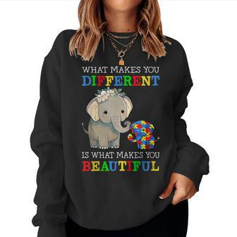 What Makes You Different Elephant Mom Autism Awareness Women Crewneck Graphic Sweatshirt - Thegiftio UK