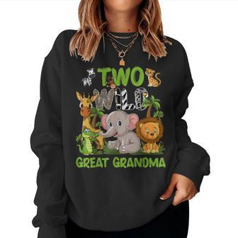 Wild Two Great Grandma Zoo Birthday Safari Jungle Animals Women Sweatshirt | Mazezy