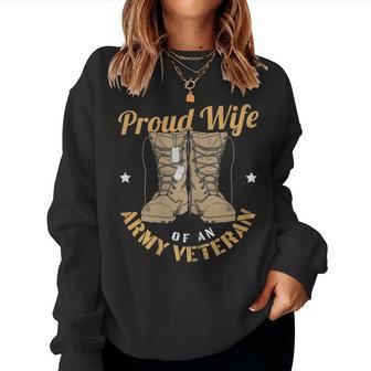 Womens 4Th Of July Celebration Proud Wife Of An Army Veteran Spouse Women Crewneck Graphic Sweatshirt - Seseable