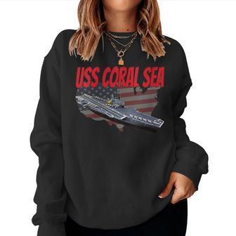 Womens Aircraft Carrier Uss Coral Sea Cva-43 For Grandpa Dad Son Women Crewneck Graphic Sweatshirt - Seseable