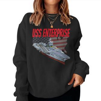 Womens Aircraft Carrier Uss Enterprise Veteran Day Grandpa Dad Son Women Crewneck Graphic Sweatshirt - Seseable