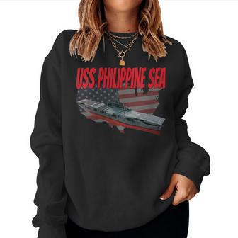 Womens Aircraft Carrier Uss Philippine Sea Cv-47 Grandpa Dad Son Women Crewneck Graphic Sweatshirt - Seseable